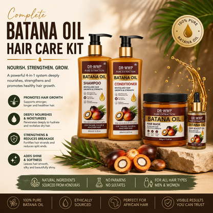Premium Batana Oil Hair Care Kit – Shampoo, Conditioner, Mask & Serum