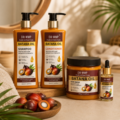 Premium Batana Oil Hair Care Kit – Shampoo, Conditioner, Mask & Serum